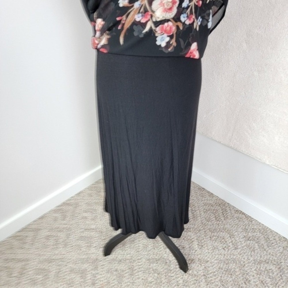 WHBM Floral Maxi Dress 6 Black Pink Cold Shoulder Ruffle Cottagecore Whimsigoth - Picture 8 of 13
